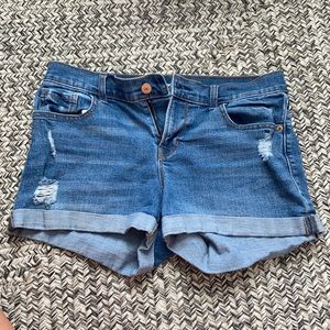 Cuffed boyfriend jean shorts.